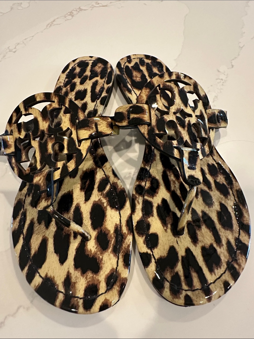Tory Burch Miller Patent Leopard Print Sandals Size 9 1/2